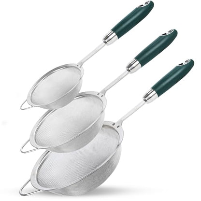 18/10 Stainless Steel 40 Mesh Strainer Set for Rice, Flour & Tea - color: Green
