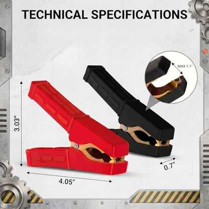 4 PCS 200A 90mm Car Battery Alligator Clips, Electrical Heavy Duty Alligator Clamps, Battery Replacement Cable Metal Spring Loaded Jumper Clips for Vehicles Boats (Red & Black) - color: Blackred#200