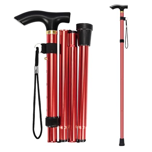 Walking Cane, Folding Cane for Man & Women, Portable Lightweight | 5-Level Adjustable Height, Collapsible Cane for Seniors Balancing Mobility Aid - color: Red