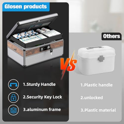 Glosen Medicine Lock Box,locking medicine box, Security Lock Boxes【Extra Large16*10 * 7.5 Inch】 lock box, First Aid Key Safe Box,Lock Box for Medication - color: Black, size: Extra Large-16in-1pc