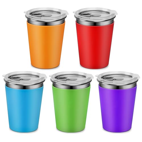 Kids Cups with Lids and Colorful Silicone Sleeve for Children and Adults - color: Blue/Red/Green/Orange/Purple