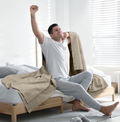 Utopia Bedding 100% Cotton Thermal Blanket Khaki Queen, 90x90 Inches - color: Khaki, size: Queen