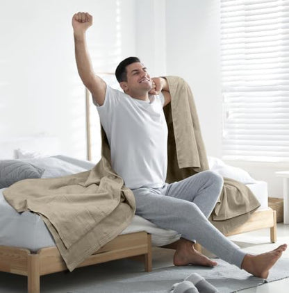 Utopia Bedding 100% Cotton Thermal Blanket Khaki Big, 120x120 Inches - color: Khaki, size: Big