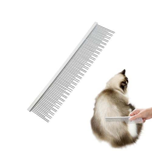 6 Inches Stainless Steel Pet Comb for Dogs & Cats, Metal Detangling Grooming Tool for Long & Short Haired Pets, Anti-Static Cat Comb with Rounded Teeth for Matted Fur Removal & Shedding Control - size: Medium