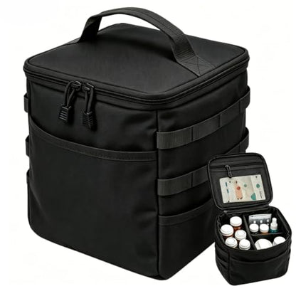 Travel Medicine Bag,Medication Pill Bottle Organizer Empty Case - color: Square Black