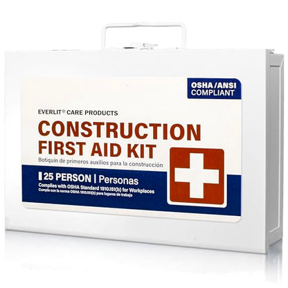 EVERLIT 185 Pcs Metal First Aid Kit for Contractors, Construction Site, OSHA Compliant, Workshop, Business, Commercial Truck Vehicle DOT, Wall Mount Box, All-Purpose