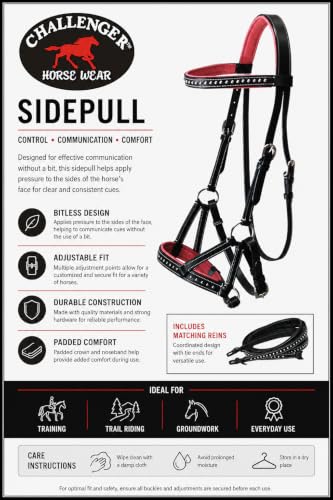 CHALLENGER Horse Western Horse Western English Leather Bitless Sidepull Bridle Reins Pink 7708PK-F