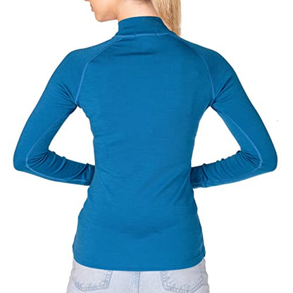 MERIWOOL Womens Base Layer 100% Merino Wool Midweight 250g Half Zip Sweater for Women - color: Electric Blue, size: X-Small
