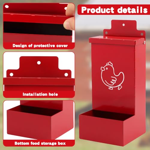 Automatic Chicken Grit Feeder Metal Oyster Shell Feeder with Lid, Chickens Coop Accessories Improve Eggshell Quality and Hen Health(Color:Metal)