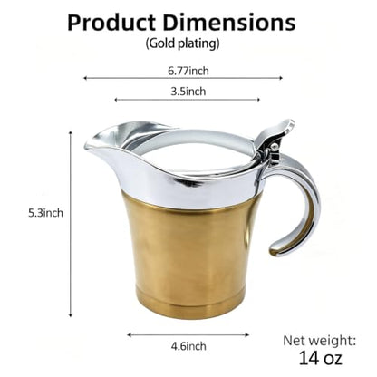 Double Insulated Gravy Boat - Stainless Steel Sauce Jug with Hinged Lid Hinged Lid Ideal for Gravy or Cream at Thanksgiving (450ML/16 OZ Gold plating) - color: 450ML/16 OZ Gold plating