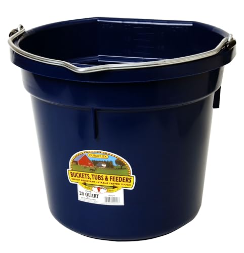 Little Giant® Flat Back Plastic Animal Feed Bucket | Animal Feed Bucket with Metal Handle | Horse Stall Feeding and Watering Supplies (Navy, 20 Quart) - color: Navy, size: 20 Quart