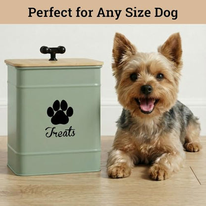 Dog Treat Container Airtight, 6"W x 8"H, Powder Coated, 12 Cup Capacity - color: Sage Green