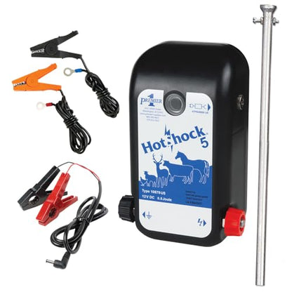 Premier 1 HotShock 5 Fence Energizer, Battery Kit, 0.5 Joule