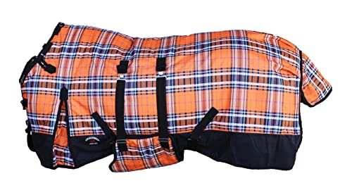 Challenger 1200D Horse Turnout Waterproof Heavy Weight Winter Blanket 597LG - color: Blaze Orange Plaid, size: 74 inches