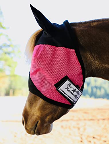 Miniature Horse Ear Cover Fly Mask (Medium 33-38", Raspberry/Black) - color: Raspberry/Black, size: Medium 33-38"