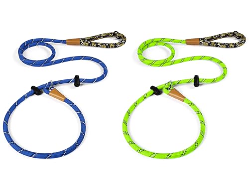lynxking Dog Leash 3/8in x 6ft Slip Lead Reflective Blue and Green, 2 Pack