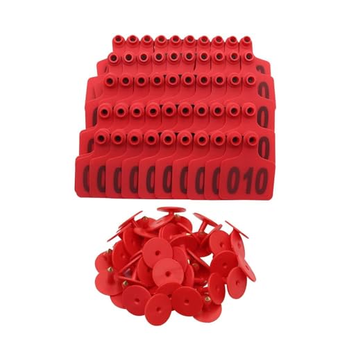 100 Pcs Pig Goat Ear Tag Animal Identification Cards Copper Head Marking Tools for Cattle Sheep Hogs 001-100 Numbers(Red) - color: Red