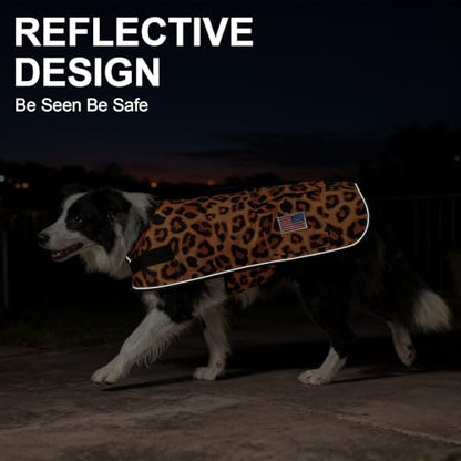 BEAUTYZOO Dog Winter Coat for X-Large Dogs, Waterproof Canvas Jackets - color: Leopard Print, size: XL(Chest Girth 34"-45", Back 24", Neck 24"-29")