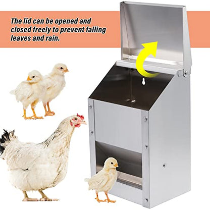 Wall Mounted Chicken Feeder Hanging Automatic Poultry Feeder with Lid Weatherproof Galvanized Steel Poultry Feeders Trough(10LB Capacity)