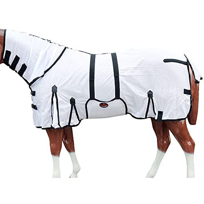 HILASON 66 in Horse Fly Sheet White Black Piping UV Mesh - color: White With Black Piping, size: 66 In