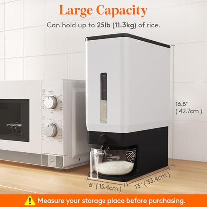 Lifewit Rice Dispenser 25 Lbs, Airtight Storage with Measuring Cup, Black - color: Black