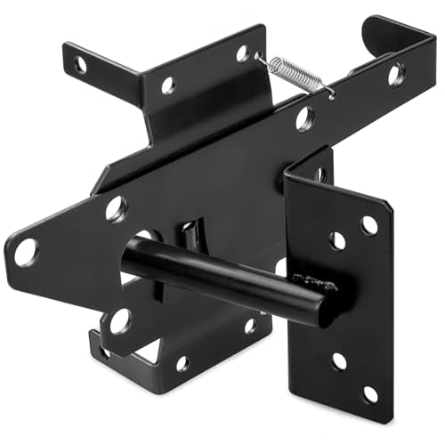 Gate Latch, Heavy-Duty Self-Locking Fence Lock, Black Powder Coated Steel, Padlockable