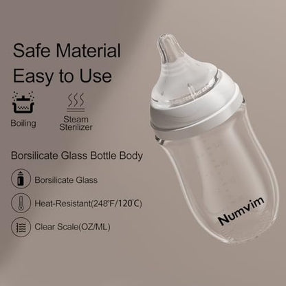 Natural Glass Baby Bottles with Gentle & Slow Flow Nipples, Newborn Breastfeeding Bottle, Anti-Colic, Includes M Nipples(3 Month+),3 Packs (White 8 Oz) - color: White (8 Ounce)