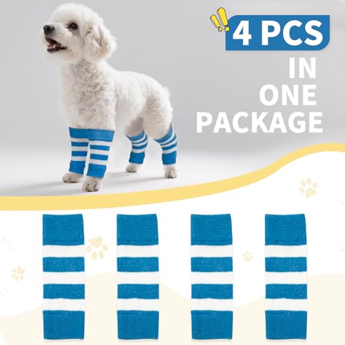 4 PCS Dog Elbow Protect Knit to Help Reducing Licking Scratching Elbow - color: BlueStripe, size: S-Leg Girth: 2.04in