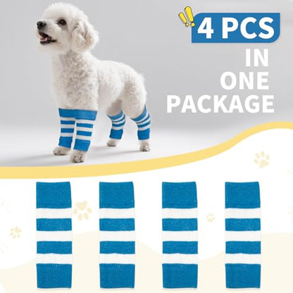 4 PCS Dog Elbow Protect Knit to Help Reducing Licking Scratching Elbow - color: BlueStripe, size: S-Leg Girth: 2.04in