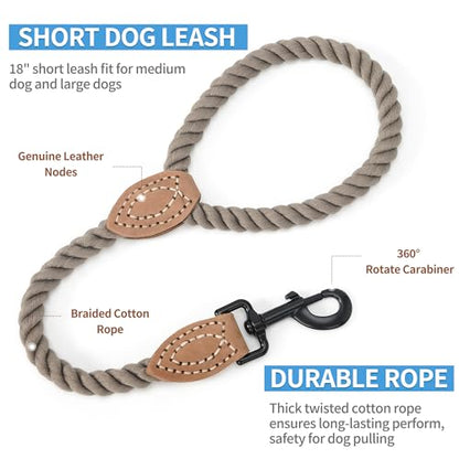 Mile High Life Dog Leash Braided Cotton Rope with Leather-Reinforced Ends - color: Camel, size: 18 Inch-1/2"