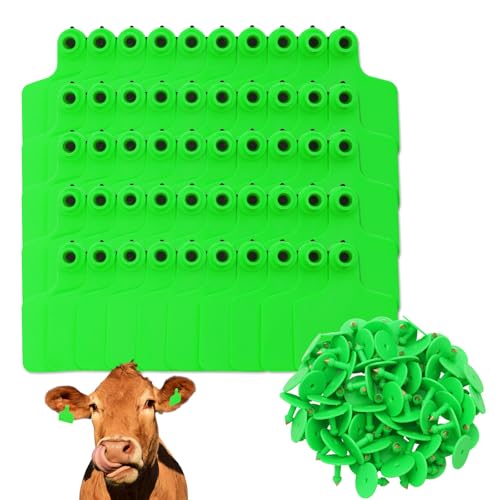 100 Pcs Blank Cattle Ear Tags Large TPU Livestock Identification Tags for Cattle Cow Sheep Goat Pig Hog Calf Horse Farm Management Animal Identification Durable Weather Resistant (Green) - color: Green
