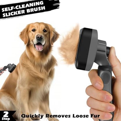 Professional 3PCS Self Cleaning Slicker Brush & Pet Grooming Rake & Flea Comb for Dogs,Cats and Horses | Double-Sided Dematting Comb & Skin Friendly Deshedding Grooming Tool | Pet Supplies (Grey) - color: Grey