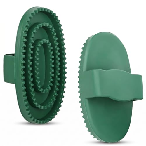 Horse Brush Set, 2 Pack Large Rubber Curry Comb, Horse Grooming Brush & Deshedding Tool for Short Haired Dogs, Flexible Pet Bathing Massage Comb Rubber for Loose Hair & Mud Removal, Green, 5.7"x3.7"