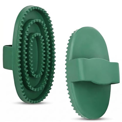 Horse Brush Set, 2 Pack Large Rubber Curry Comb, Horse Grooming Brush & Deshedding Tool for Short Haired Dogs, Flexible Pet Bathing Massage Comb Rubber for Loose Hair & Mud Removal, Green, 5.7"x3.7"
