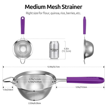 U-Taste Fine Mesh Strainer, 18/8 Stainless Steel Sieve 30 Mesh, M/Purple - color: (5) Purple, size: M-4.73in