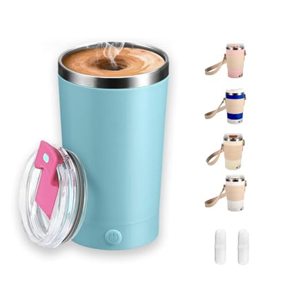 Self Stirring Coffee Mug With Lid, 13.5oz Rechargeable 316 Stainless Steel Detachable Base Auto Mixing Cup, Fast Stirring for Coffee, Milk, Cocoa （Blue） - color: Blue
