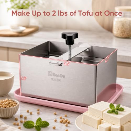 Tofu Press Stainless Steel, Tofu Maker and Paneer Press with Cloth, Pink - color: Stainless Steel Standard