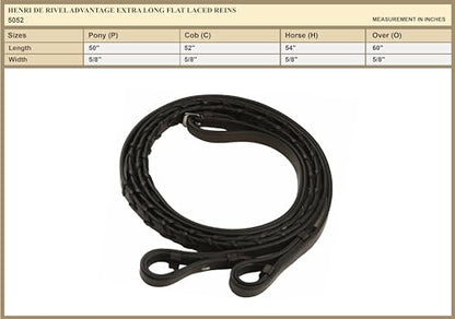 Henri de Rivel Pro Extra Long Flat Laced Reins - color: Black, size: Oversize