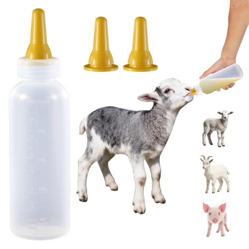 Lamb Feeding Bottle Kit, White, Silicone Nipples, 450ml/15oz Capacity, Complete Starter Set with 3 Replacement Nipples for Farm Animals