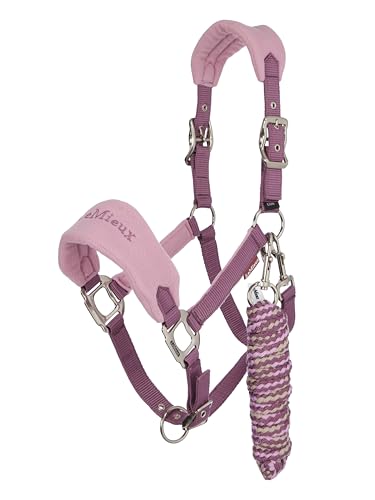 LeMieux Vogue Fleece Headcollar - Halter & Leadrope - Extra Padding, Adjustable at Curb and Poll Strap - color: Mallow