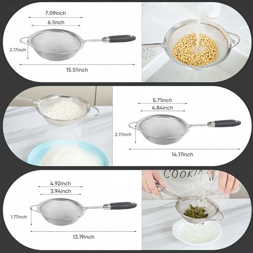 Stainless Steel Fine Mesh Strainer Set,18/10 Strainer for Kitchen - color: Black