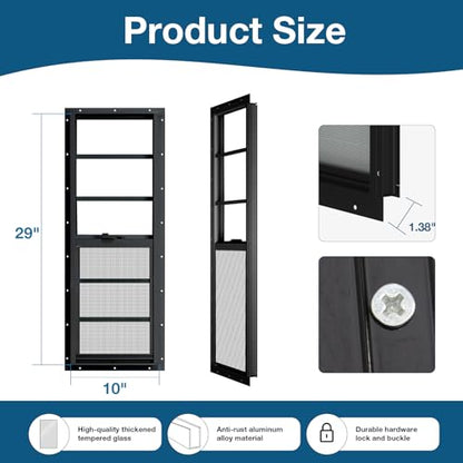 Yuzzy Shed Windows 2 Pack, 10"x29" Sliding Windows Transom Window with Tempered Glass and Removable Fiberglass Screen for Shed, Chicken Coop, Playhouse, Household, Garage, Barns (Black) - color: Black, size: 10"x29"