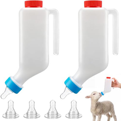 2 Sets Lamb Goat Feeding Bottles with Silicone Nipples, Thickened Heavy Duty Upside Down Hanging with Measurement Marks, Livestock Nursing Bottle for Lamb Goat Fawn Puppies Farm Use (800ml) - size: 800ml