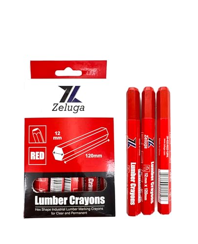 Zeluga 4.7in. x 0.47in. Hex Shape Industrial Lumber Marking Crayons for Clear and Permanent Markings, Red 12 Pack - color: Red, size: 1 Count (Pack of 12)