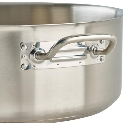 Winco 20 qt Stainless Steel Brazier Pan with Lid | Flat bottom, Wide base, Riveted handles, Induction safe, Great for Braising, Simmering, Batch Cooking and Restaurant Kitchens - size: 20 Quarts