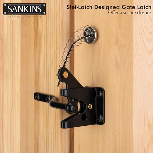 Self Locking Gate Latch for Wooden Fence with Spring Cable Pull, 2pcs | Automatic vinyl gate latch, post mount automatic gravity fence latches for pool/garden/shed - size: With Spring-loaded pull cord