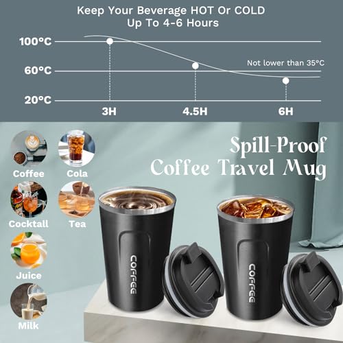 Insulated Travel Coffee Mug, Stainless Steel Coffee Cup with Leakproof Lid - color: 2nd-Black, size: 17 Ounces