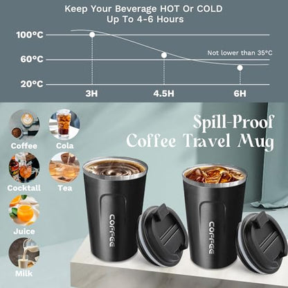 Insulated Travel Coffee Mug, Stainless Steel Coffee Cup with Leakproof Lid - color: 2nd-Black, size: 17 Ounces