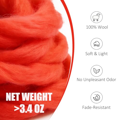 VNAKER 3.4oz Needle Felting Wool Red for DIY Needle Craft Enthusiasts - color: Red