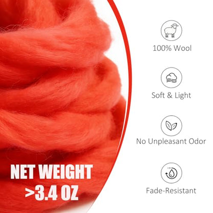 VNAKER 3.4oz Needle Felting Wool Red for DIY Needle Craft Enthusiasts - color: Red